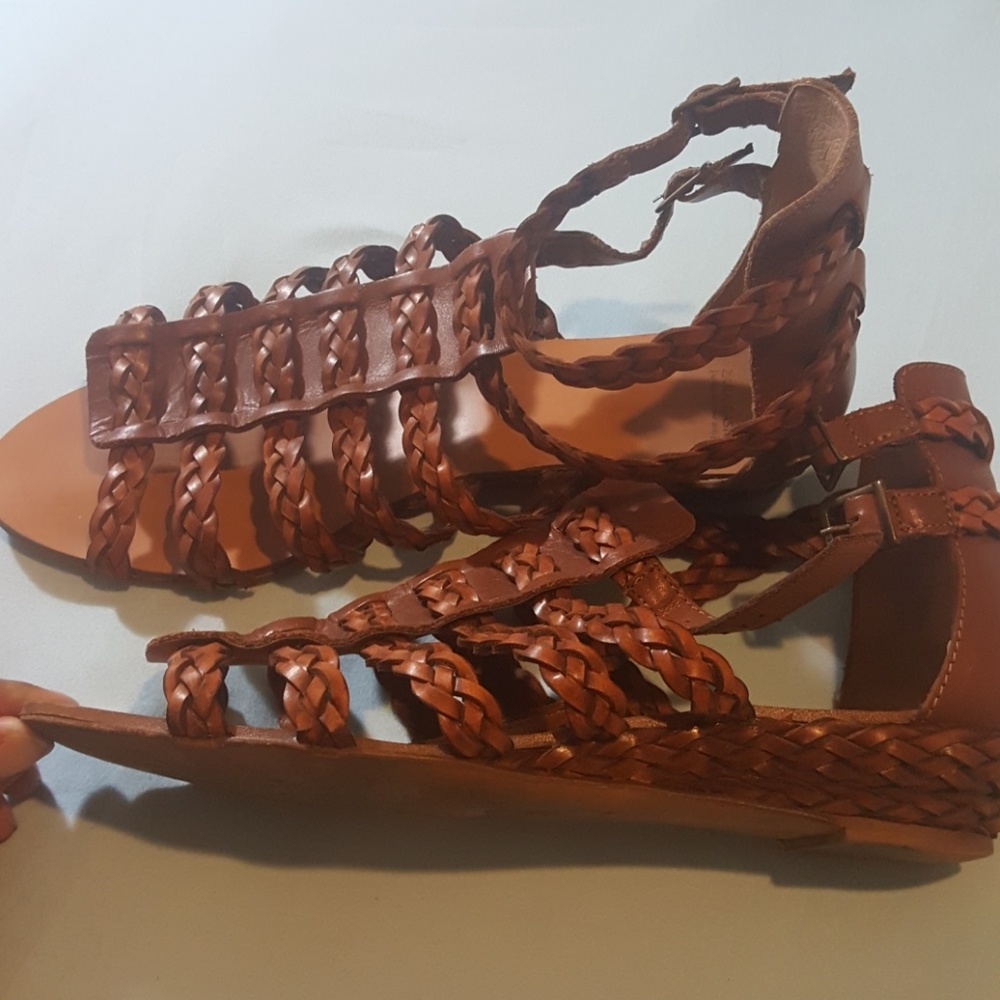 Zara Basic Brown Braided Mini Wedge Gladiator 38 - image 1